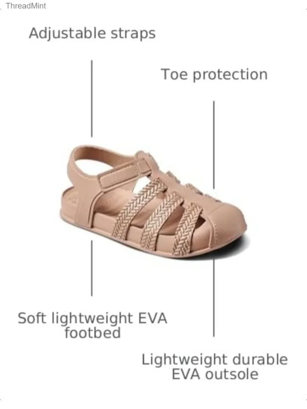 Girls Fisherman Sandals with Adjustable Velcro Straps – Lightweight EVA